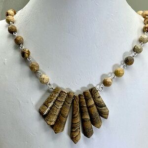 Brown and Tan Picture Jasper Tribal-Inspired Necklace with Textured Beads